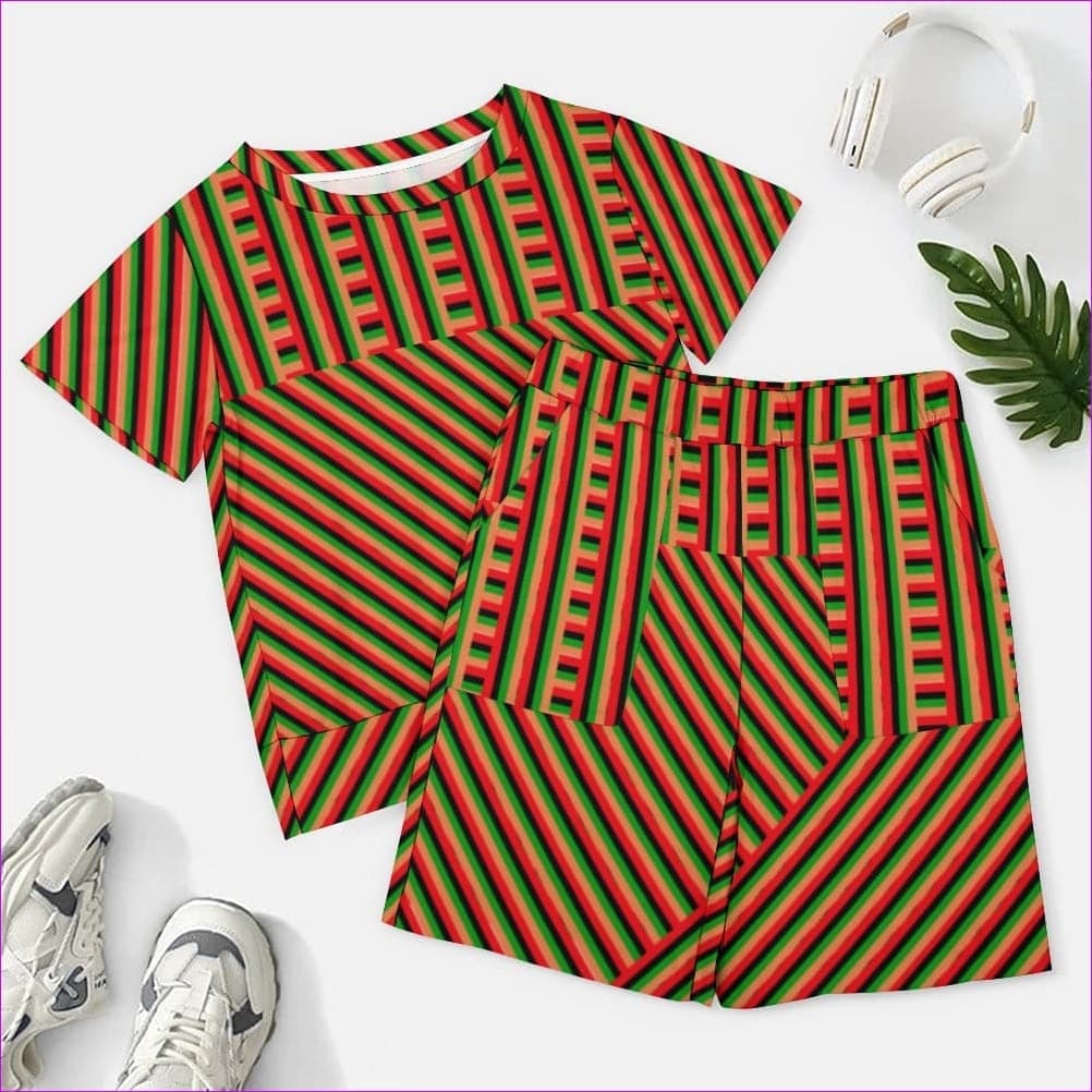 Striped Galore Short Sleeved Shorts Set - women's top & short set at TFC&H Co.