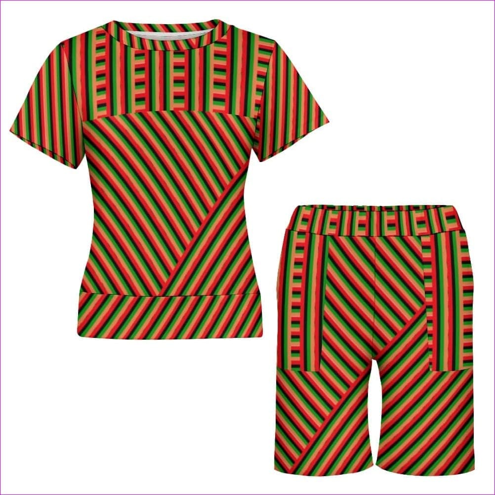 Orange Striped Galore Short Sleeved Shorts Set - women's top & short set at TFC&H Co.