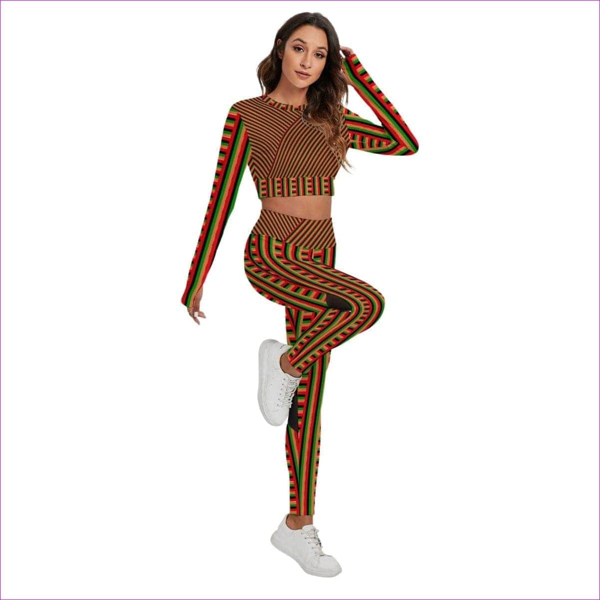 - Striped Galore Women's Backless Top And Leggings Sports Set - womens top & leggings set at TFC&H Co.