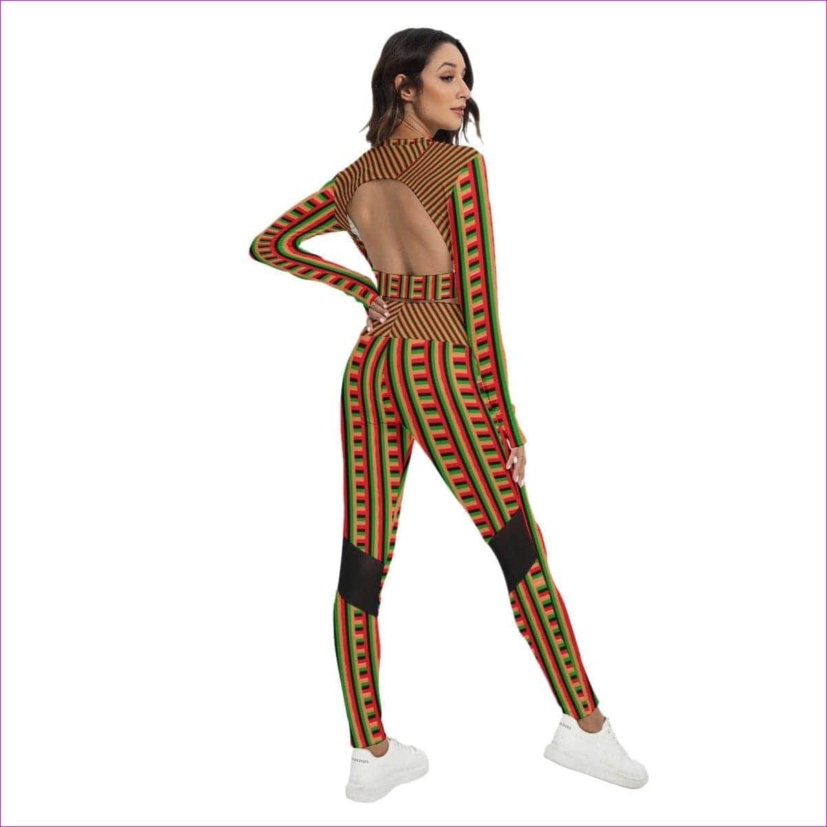 multi-colored - Striped Galore Women's Backless Top And Leggings Sports Set - womens top & leggings set at TFC&H Co.