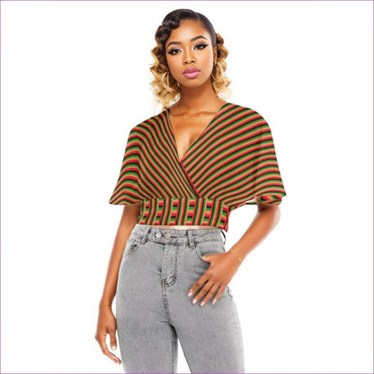 multi-colored Striped Galore Women's Bat Sleeve Crop Top - women's top at TFC&H Co.