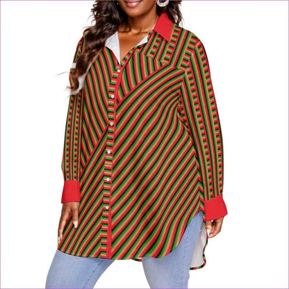 Striped Galore Women's Button-up With Long Sleeve Voluptuous (+) Plus Size - women's button-up shirt at TFC&H Co.
