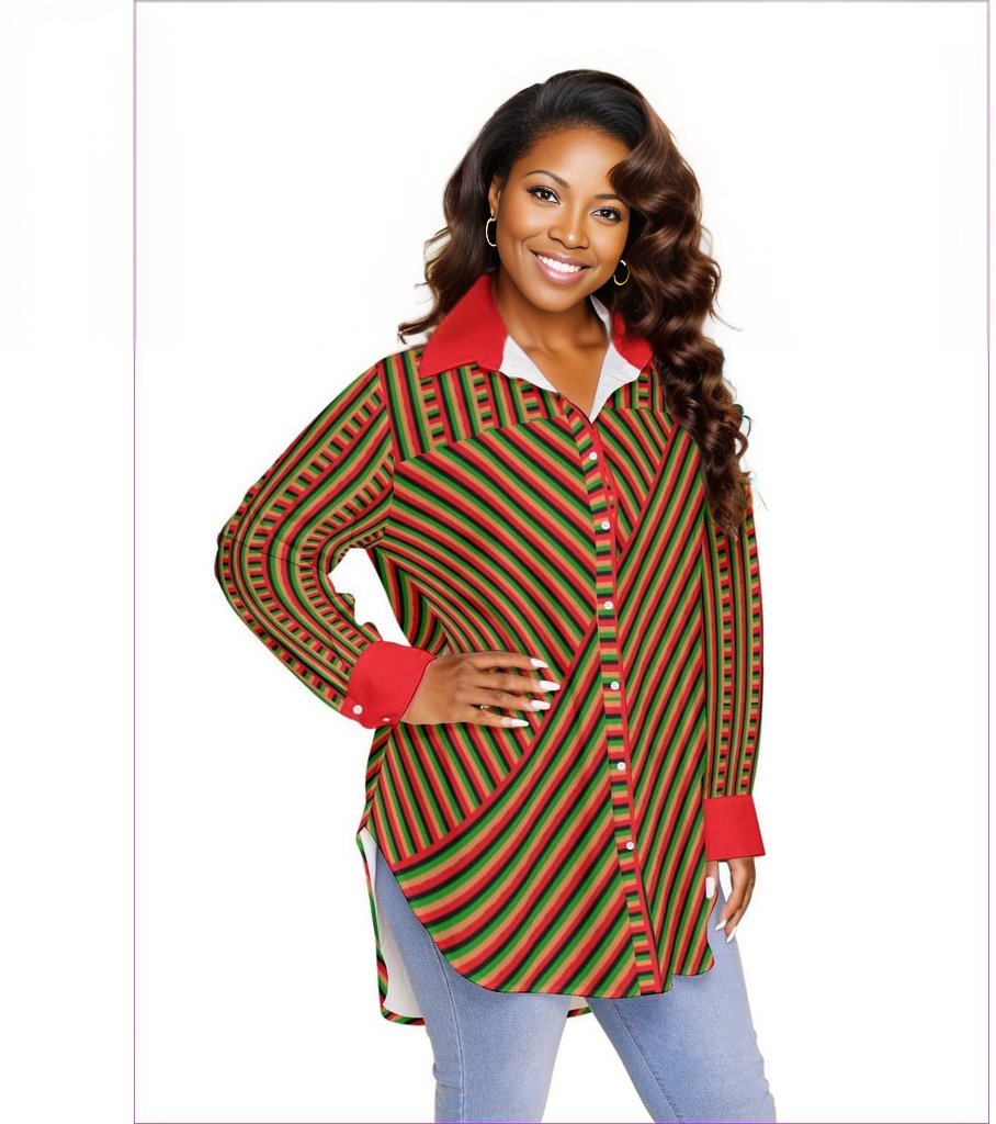 Striped Galore Women's Button-up With Long Sleeve Voluptuous (+) Plus Size - women's button-up shirt at TFC&H Co.