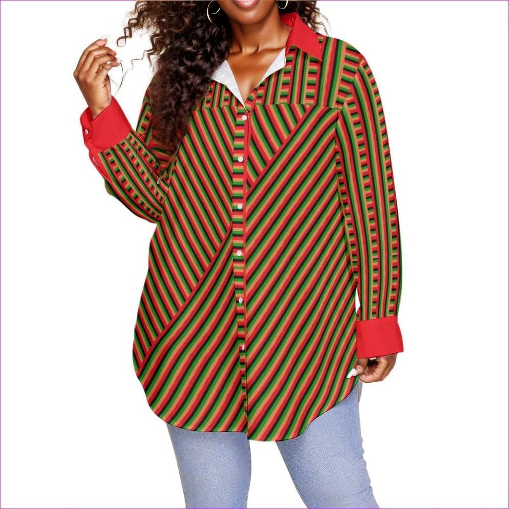 multi-colored - Striped Galore Women's Button-up With Long Sleeve Voluptuous (+) Plus Size - womens button-up shirt at TFC&H Co.