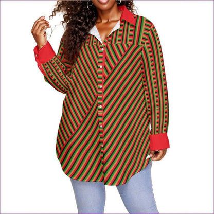 multi-colored Striped Galore Women's Button-up With Long Sleeve Voluptuous (+) Plus Size - women's button-up shirt at TFC&H Co.