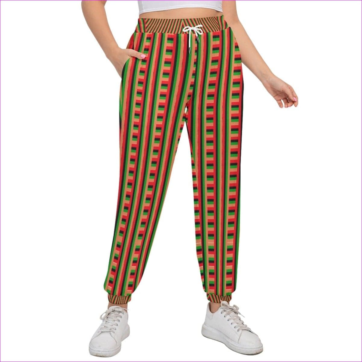 Striped Galore Women's Drawstring Sports Pants Voluptuous (+) Plus Size - women's pants at TFC&H Co.