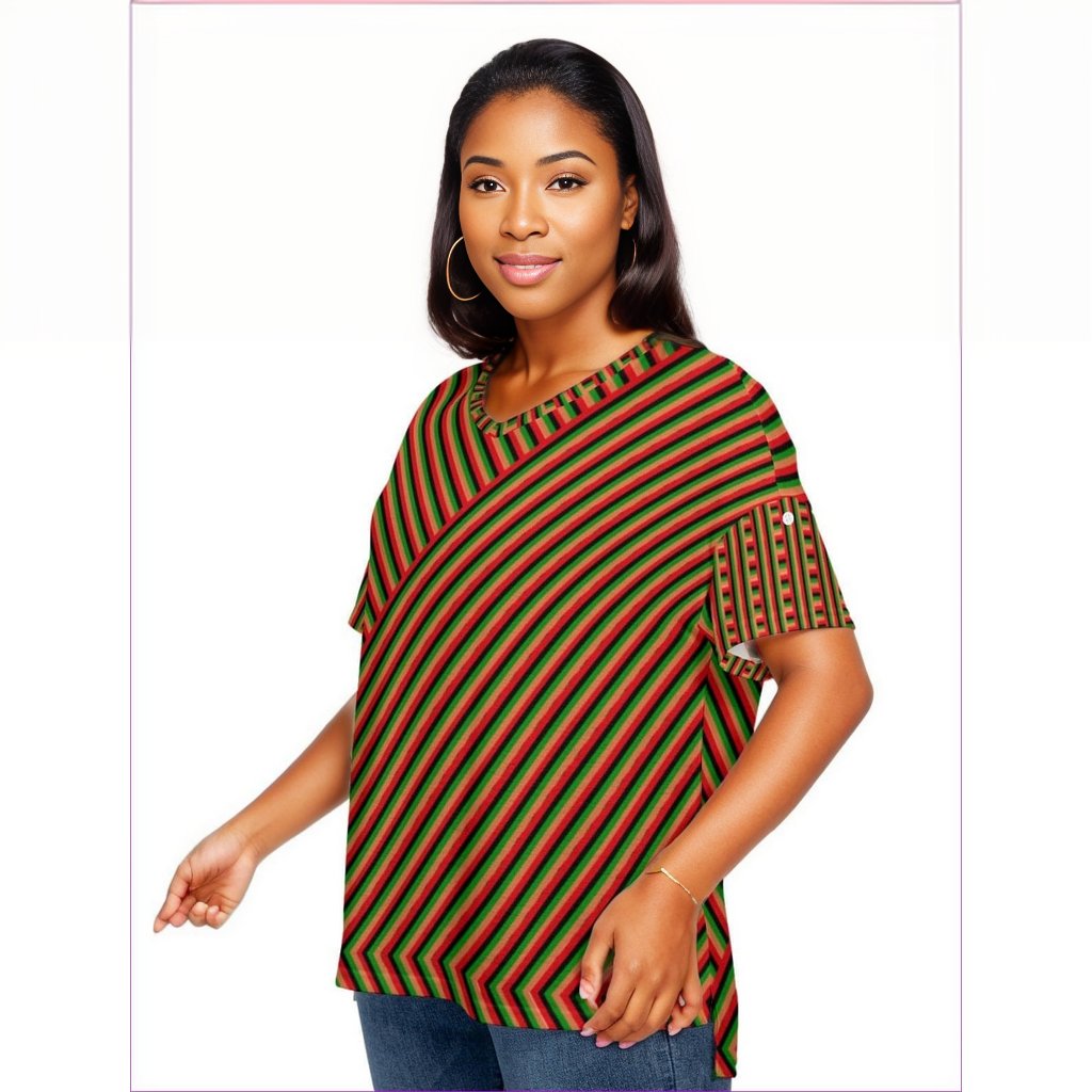 - Striped Galore Women's Drop-shoulder Short Sleeve T-shirt With Sleeve Loops Voluptuous (+) Plus Size - womens t-shirt at TFC&H Co.