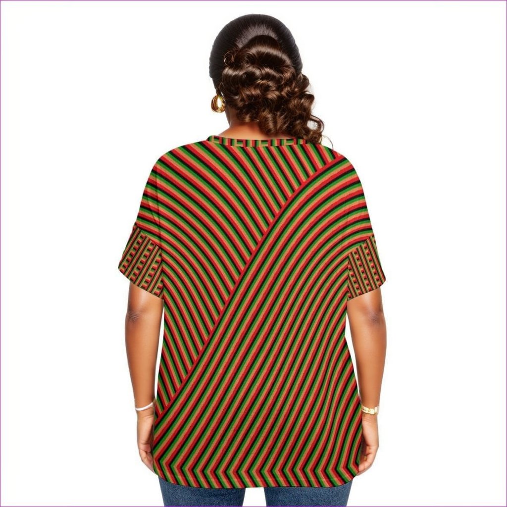 - Striped Galore Women's Drop-shoulder Short Sleeve T-shirt With Sleeve Loops Voluptuous (+) Plus Size - womens t-shirt at TFC&H Co.