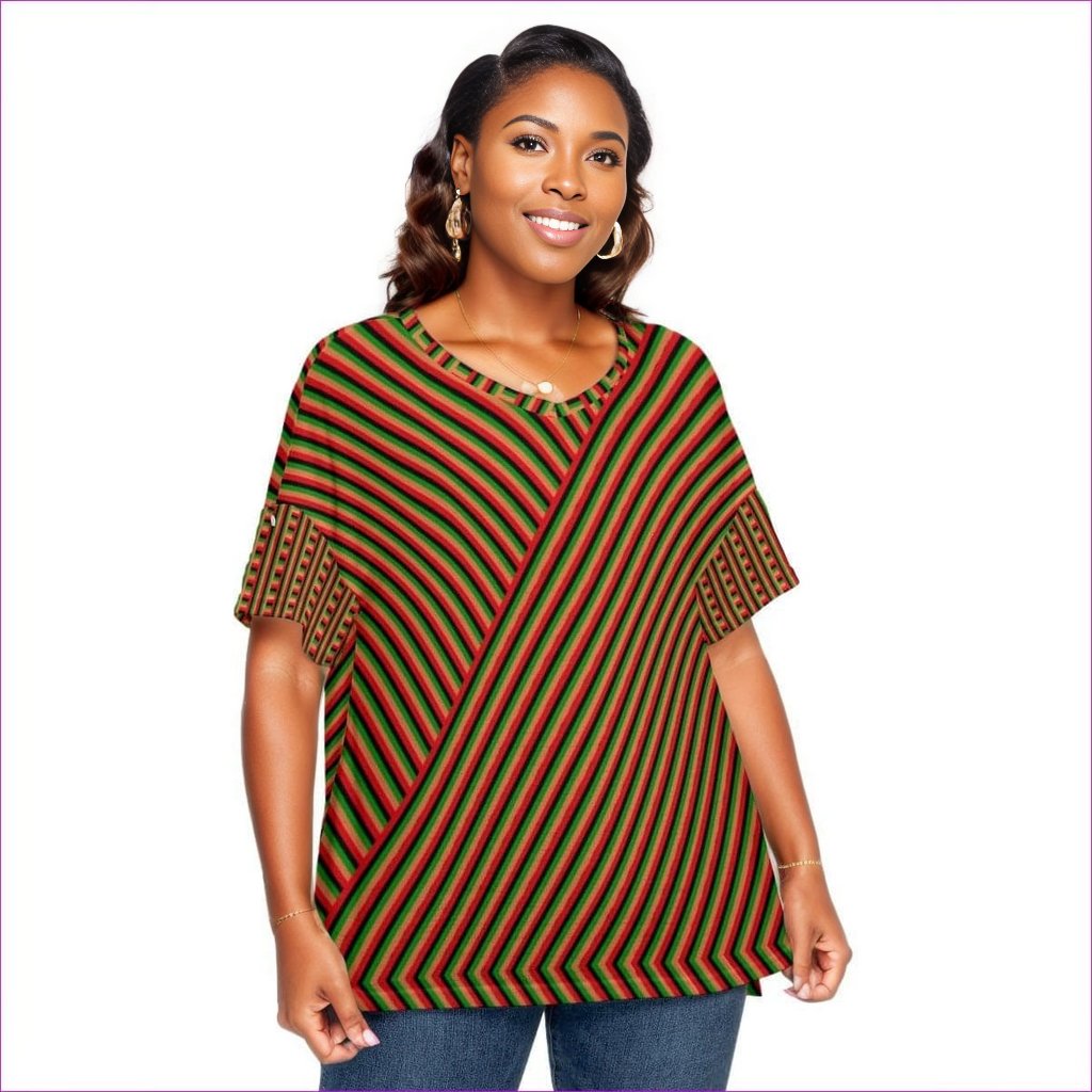 multi-colored - Striped Galore Women's Drop-shoulder Short Sleeve T-shirt With Sleeve Loops Voluptuous (+) Plus Size - womens t-shirt at TFC&H Co.