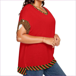 red - Striped Galore Women's Drop-shoulder Short Sleeve T-shirt With Sleeve Loops Voluptuous (+) Plus Size - womens top at TFC&H Co.