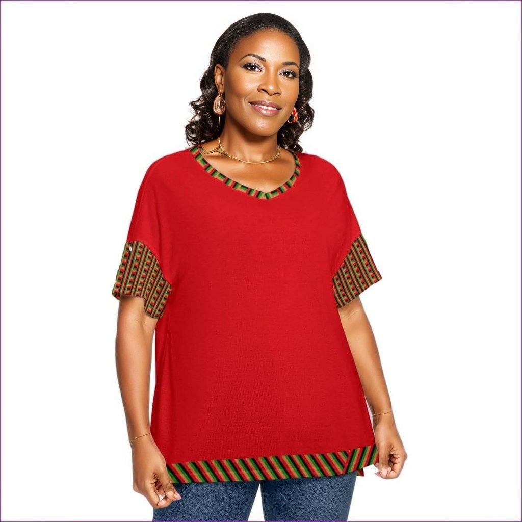 - Striped Galore Women's Drop-shoulder Short Sleeve T-shirt With Sleeve Loops Voluptuous (+) Plus Size - womens top at TFC&H Co.