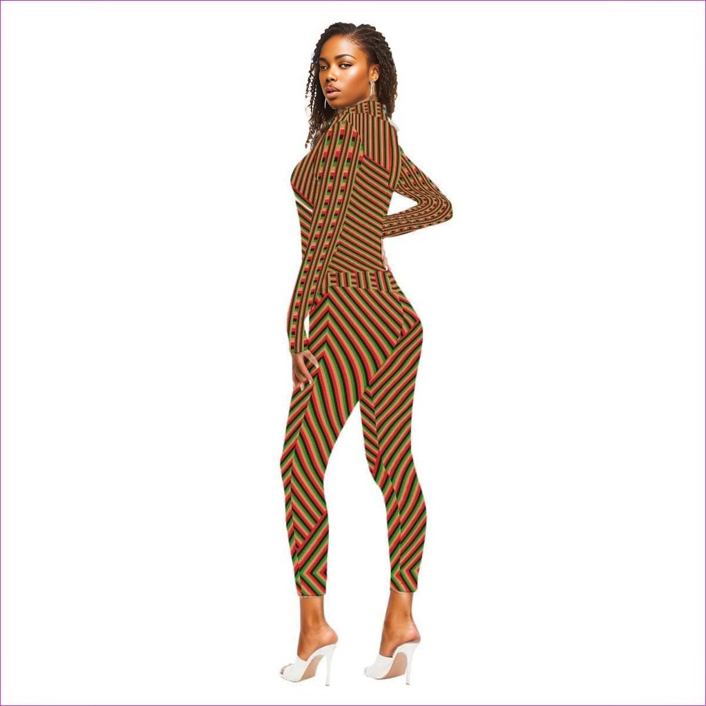Striped Galore Women's Long-sleeved High-neck Jumpsuit With Zipper - women's jumpsuit at TFC&H Co.