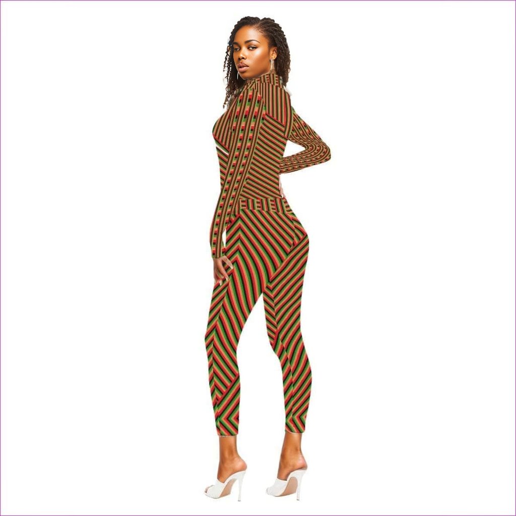 - Striped Galore Women's Long-sleeved High-neck Jumpsuit With Zipper - womens jumpsuit at TFC&H Co.