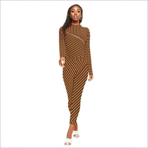 - Striped Galore Women's Long-sleeved High-neck Jumpsuit With Zipper - womens jumpsuit at TFC&H Co.