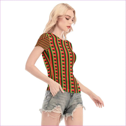 Striped Galore Women's Short Sleeve Mesh Blouse - women's mesh top at TFC&H Co.