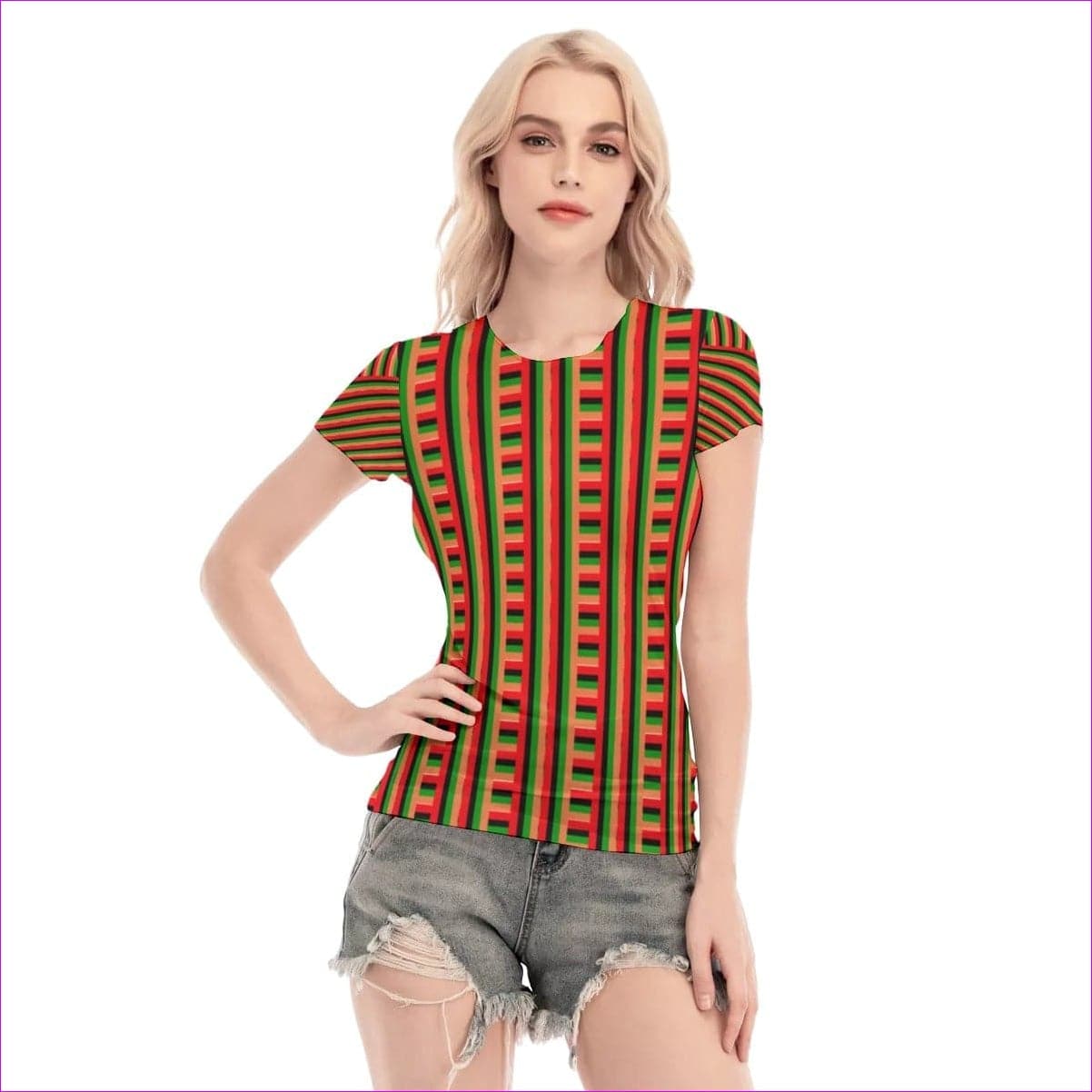 multi-colored Striped Galore Women's Short Sleeve Mesh Blouse - women's mesh top at TFC&H Co.