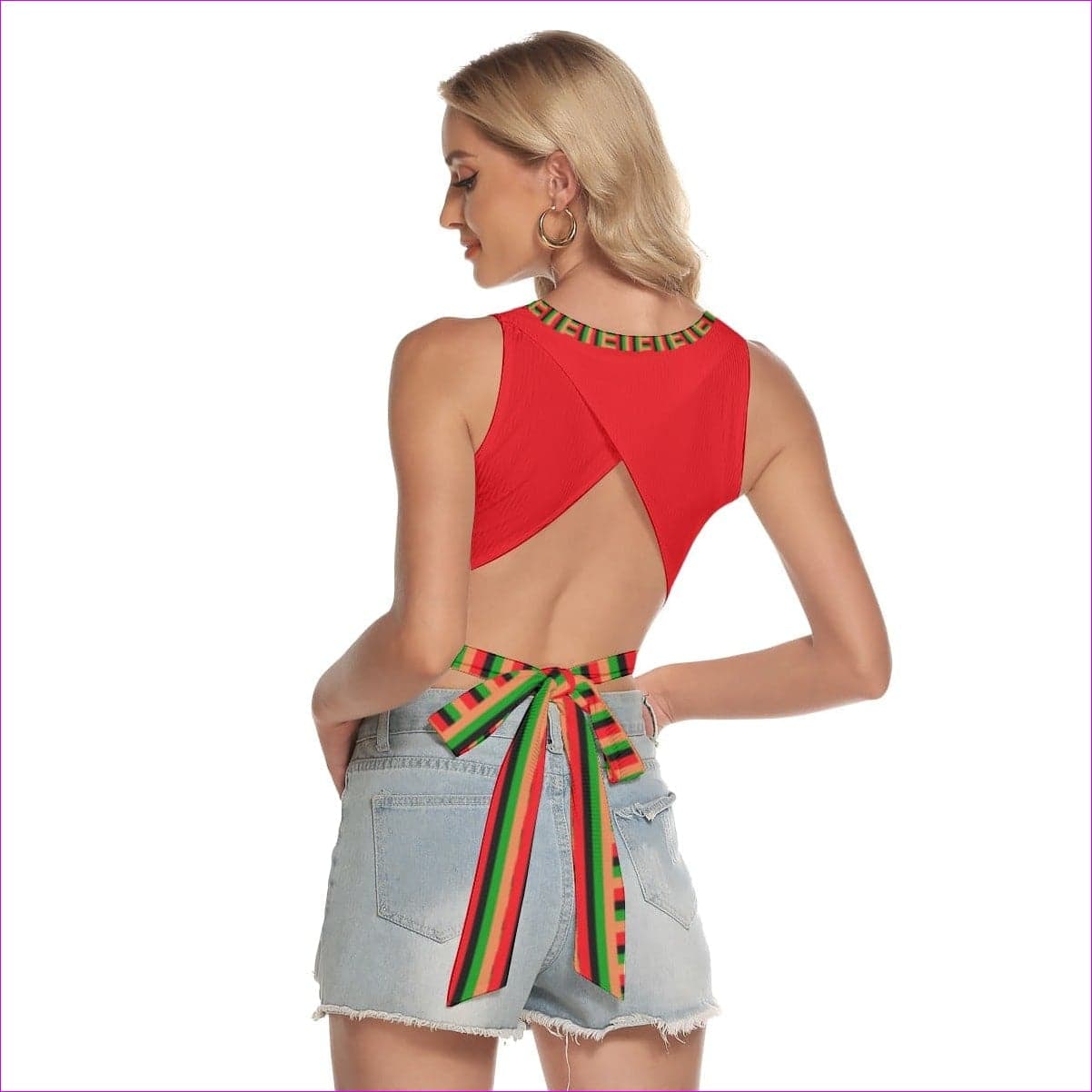red Striped Galore Women's Sleeveless Back Hollow Crop Top - women's crop top at TFC&H Co.