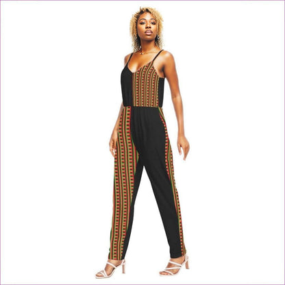 Striped Galore Women's V-neck Cami Jumpsuit - women's jumpsuit at TFC&H Co.