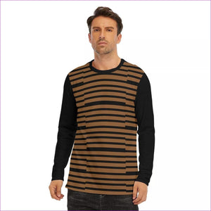 brown Striped Men's Organic Long Sleeve T-Shirt | Cotton - men's t-shirt at TFC&H Co.