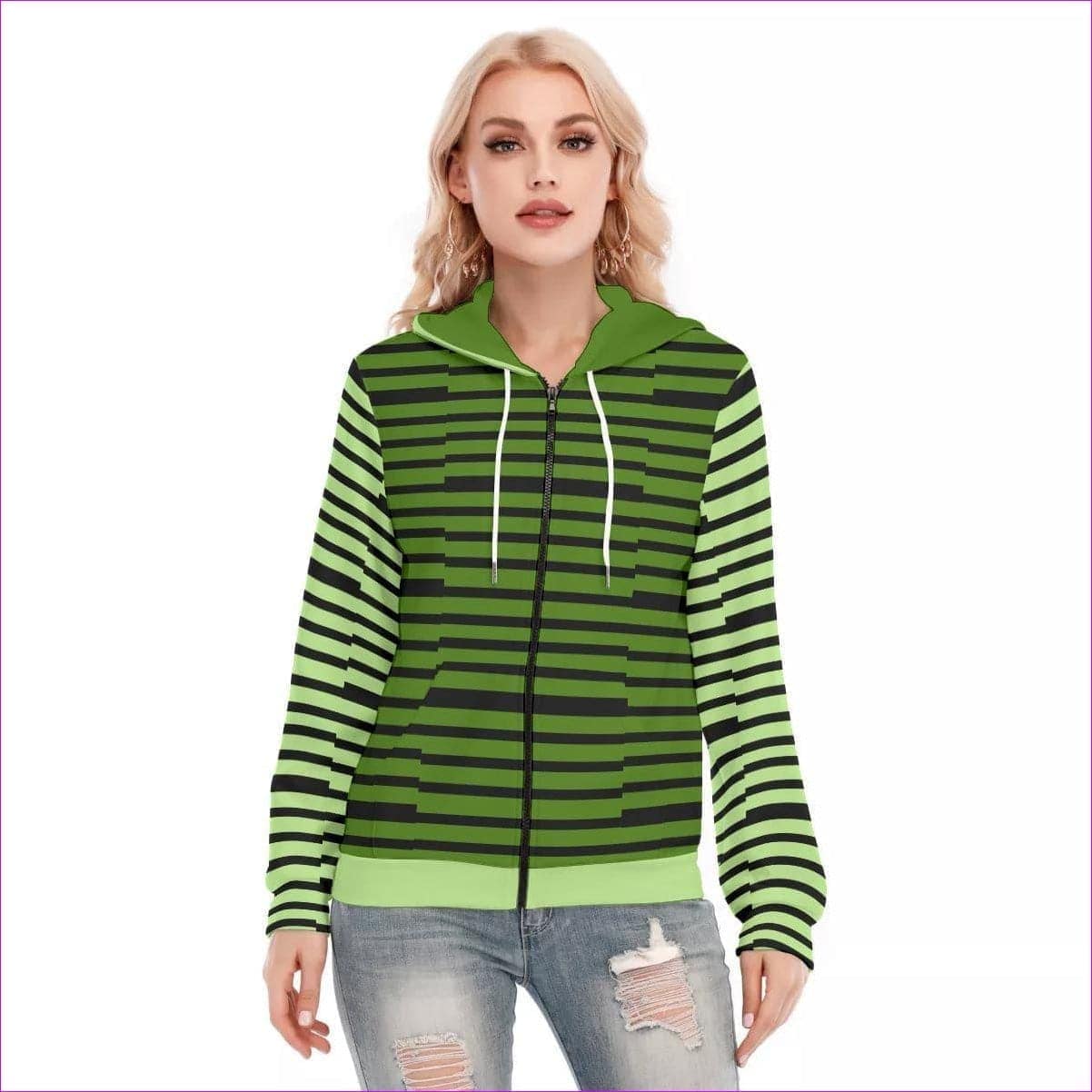 - Striped Women's Long Sleeve Hoodie With Zipper - Womens Hoodie at TFC&H Co.