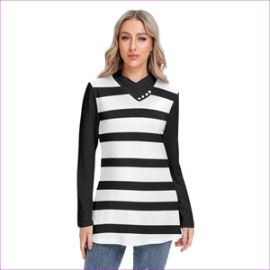 Striped Women's Long-sleeved Heap-neck Slim Casual Tunic Blouse - women's blouse at TFC&H Co.