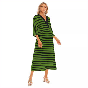 - Striped Women's Mid-Sleeve Long Dress - womens dress at TFC&H Co.