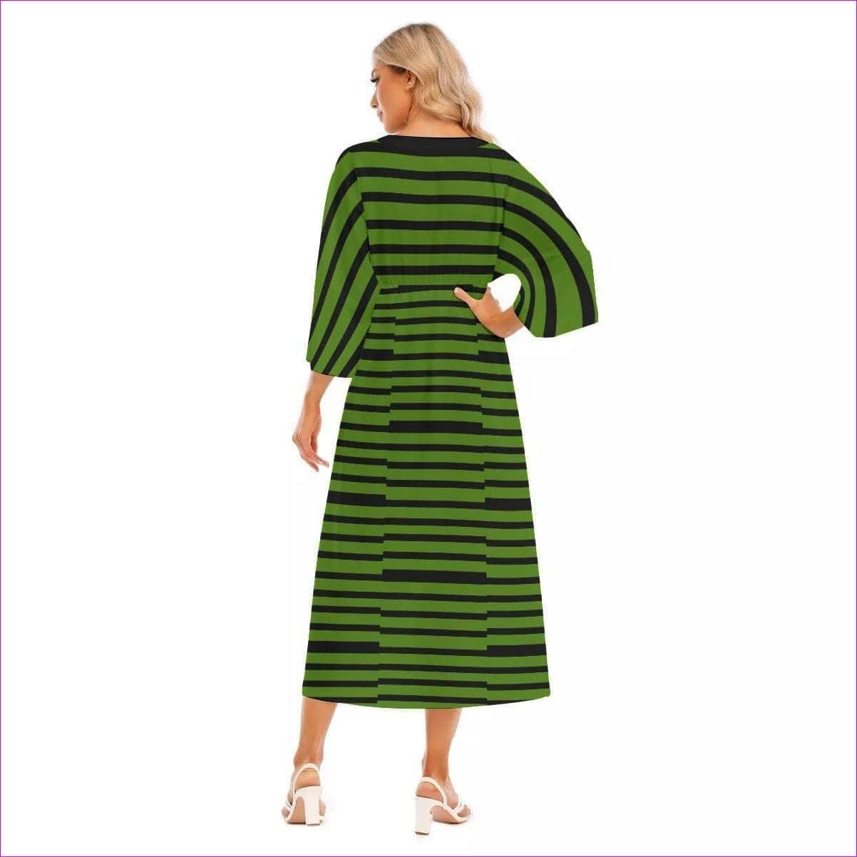 Striped Women's Mid-Sleeve Long Dress - women's dress at TFC&H Co.