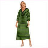green - Striped Women's Mid-Sleeve Long Dress - womens dress at TFC&H Co.