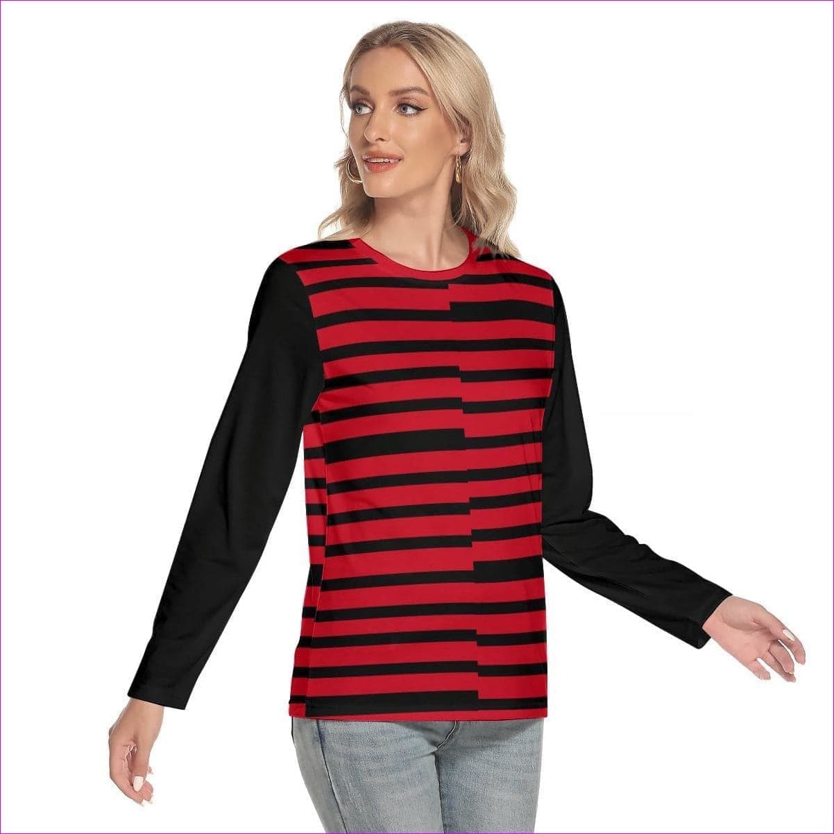 red Striped Women's O-neck Long Sleeve T-shirt - Women's T-Shirts at TFC&H Co.