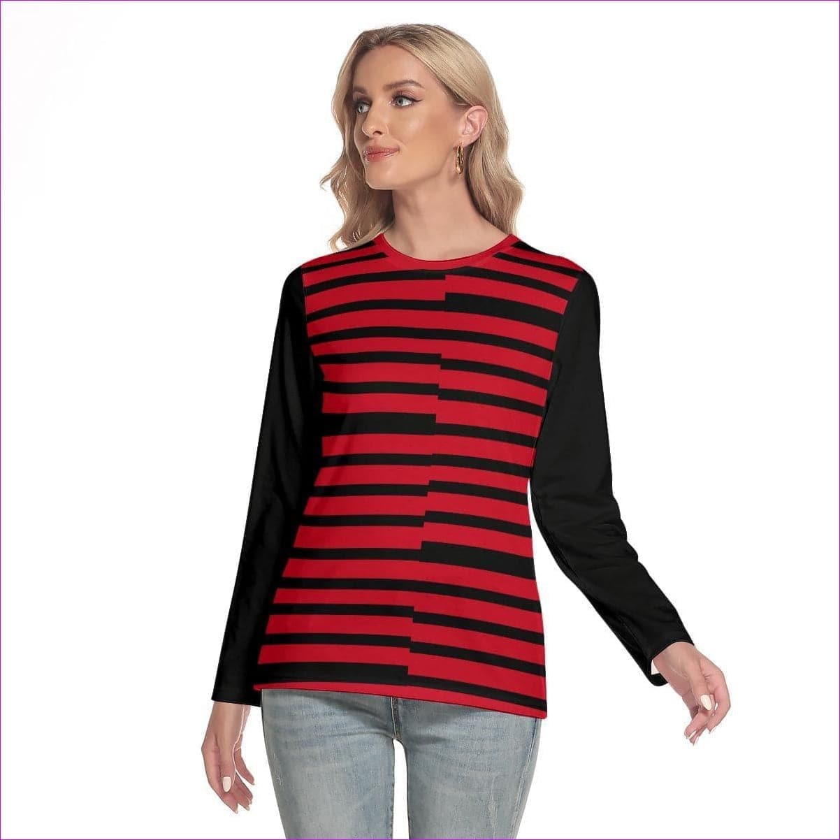 Striped Women's O-neck Long Sleeve T-shirt - Women's T-Shirts at TFC&H Co.