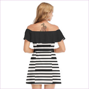 Striped Women's Off-shoulder Dress With Ruffle - women's dress at TFC&H Co.