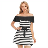 white/black Striped Women's Off-shoulder Dress With Ruffle - women's dress at TFC&H Co.