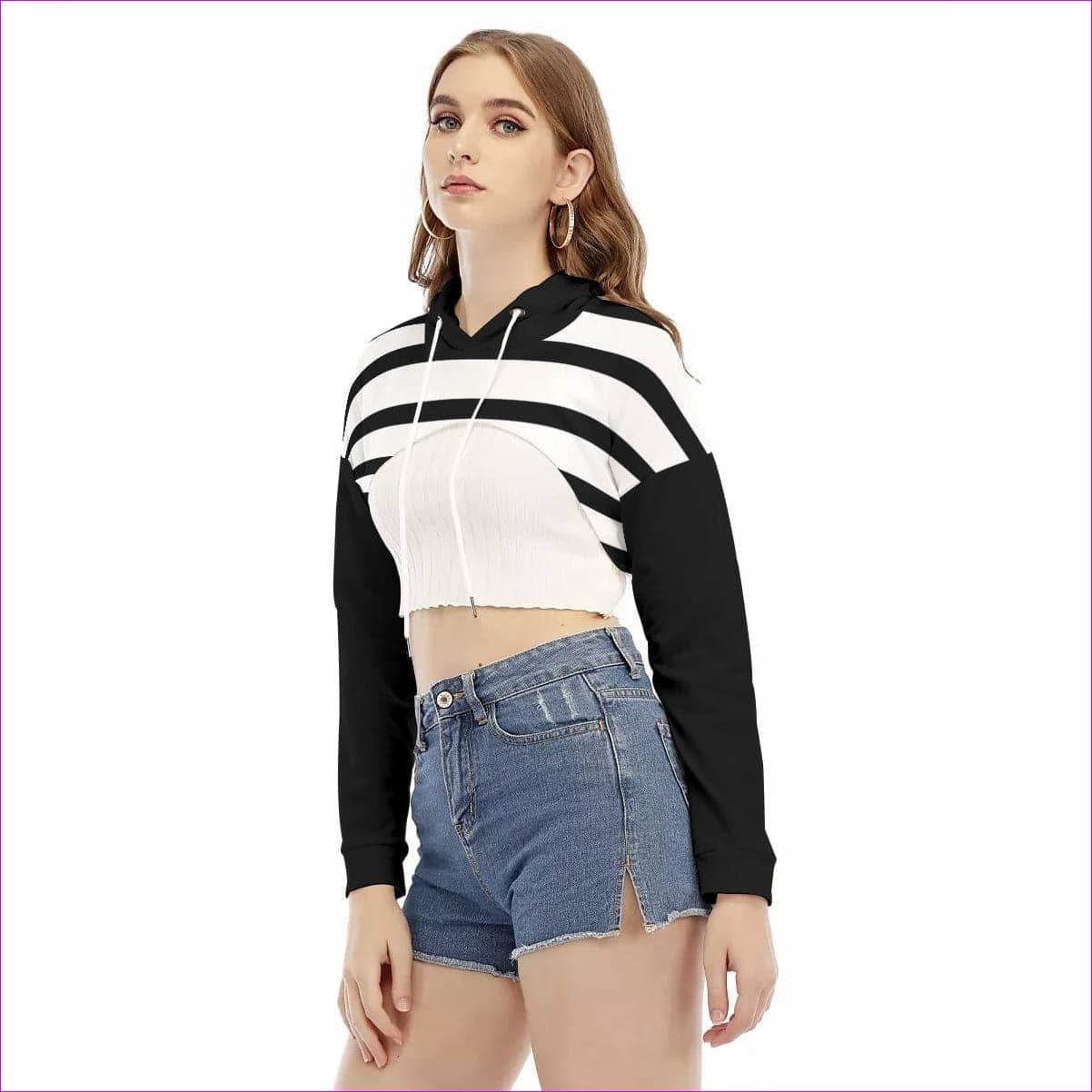 Striped Women's Smock Short Hoodie With Long Sleeve - Women's Hoodie at TFC&H Co.