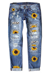 Sky Blue - Sunflower Ripped Mid Rise Jeans by TFC&H Co. - womens Jeans at TFC&H Co.