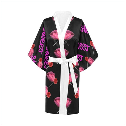 Sweet Clothing Kimono Robe - Black w/ White Accent Women's Short Kimono Robe Sweet Clothing Collection Short Kimono Robe - women's kimono robe at TFC&H Co.