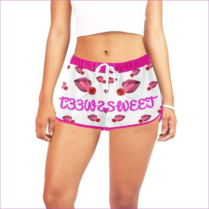 Sweet Clothing Tease Shorts - White w/Pink Accent Women's All Over Print Casual Shorts (Model L19) - Sweet Clothing Collection Tease Short Shorts - womens shorts at TFC&H Co.
