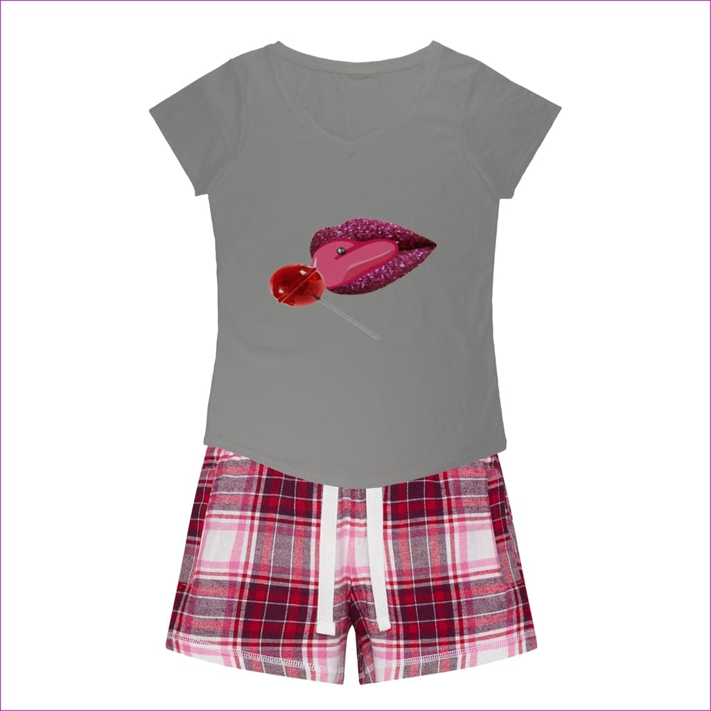 H. Grey Tee / Red Pink Short Sweet Clothing Sweet Clothing Sleepy Tee and Flannel Short - women's top & short set at TFC&H Co.