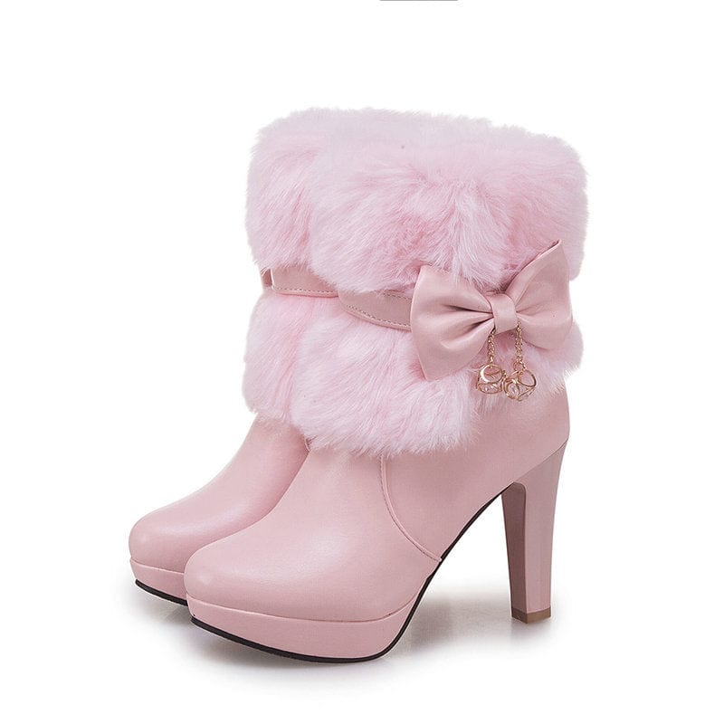 Pink - Sweet Princess Women's Thick Heel Short Boots - womens boots at TFC&H Co.
