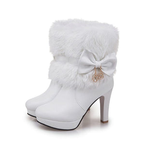 White - Sweet Princess Women's Thick Heel Short Boots - womens boots at TFC&H Co.