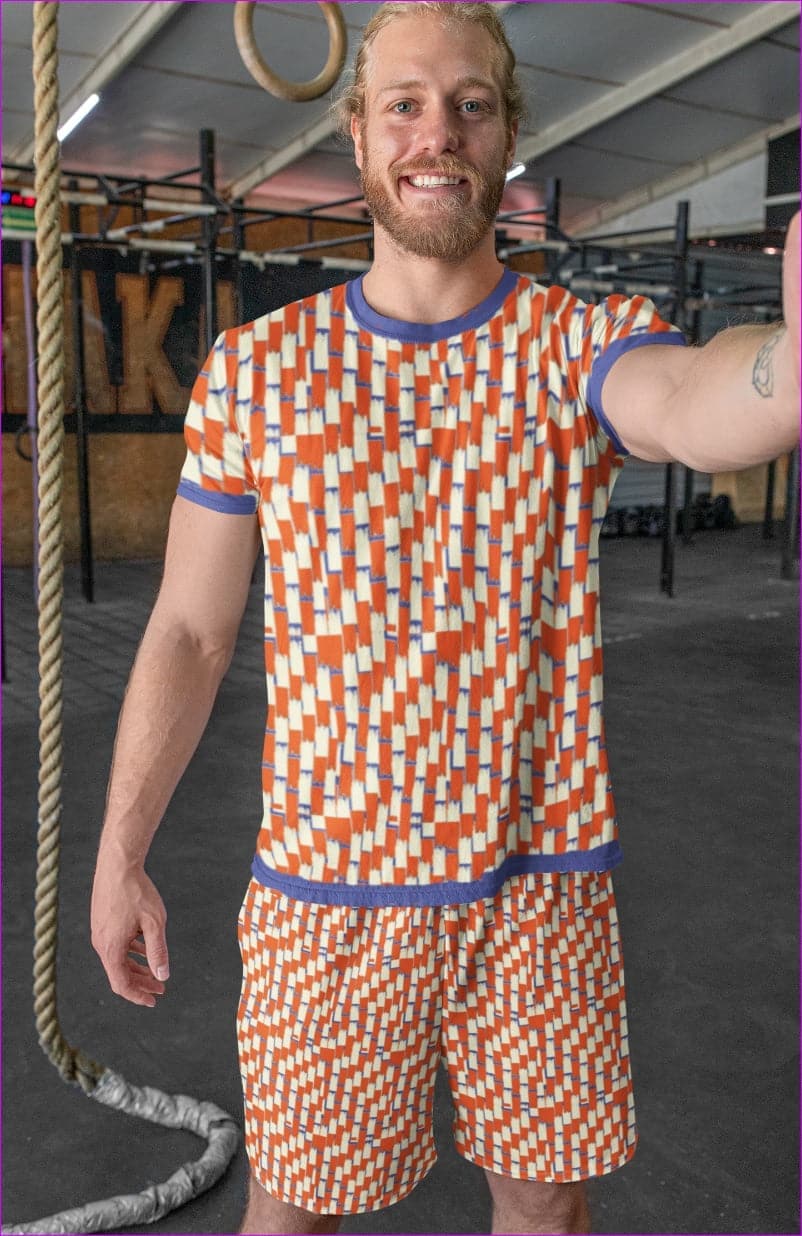 Orange - Taped Men's Beach Shorts With Elastic Waist - mens shorts at TFC&H Co.
