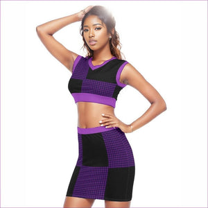 purple Tartan 2 Women's Collarless V Collar Vest Skirt Set - women's top & skirt set at TFC&H Co.