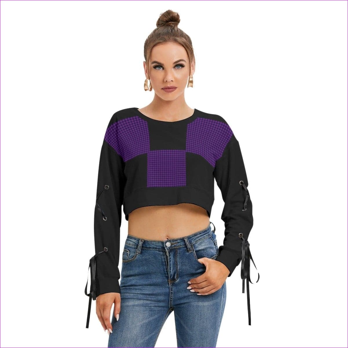 - Tartan 2 Women's Cropped Sweatshirt With Strap up Sleeves - womens sweatshirt at TFC&H Co.