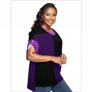 purple - Tartan 2 Women's Drop-shoulder Short Sleeve T-shirt With Sleeve Loops Voluptuous (+) Plus Size - womens t-shirt at TFC&H Co.