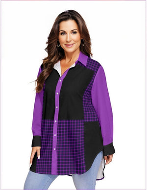 purple - Tartan 2 Women's Long Sleeve Button-up Voluptuous (+) Plus Size - womens button-up shirt at TFC&H Co.