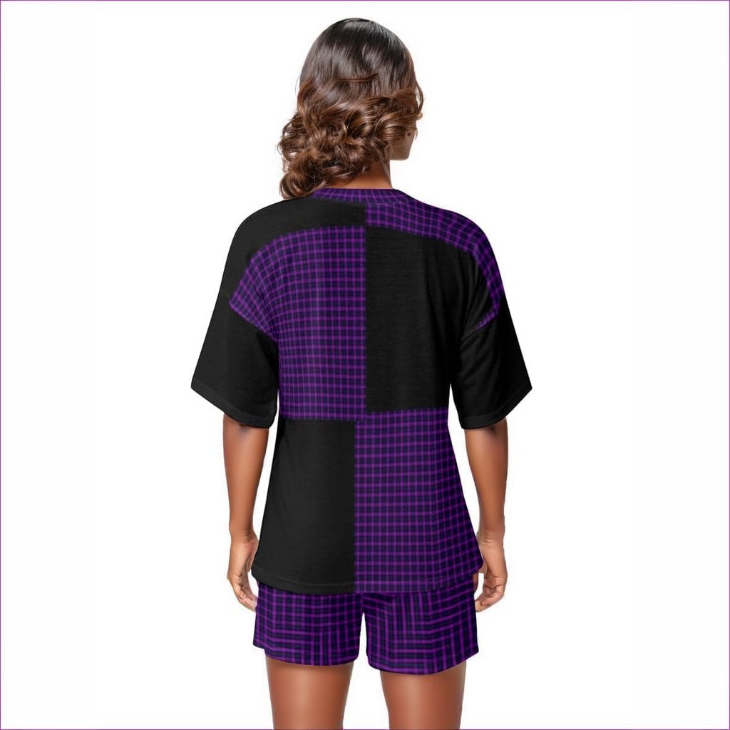 Tartan 2 Women's Off-Shoulder T-shirt Short Set - women's top & short set at TFC&H Co.