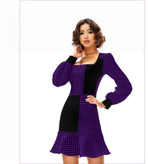 purple - Tartan 2 Women's Ruffle Hem Skinny Dress - womens dress at TFC&H Co.