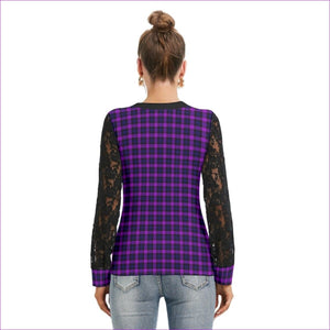 - Tartan 2 Women's T-shirt With Black Lace Sleeves - womens top at TFC&H Co.