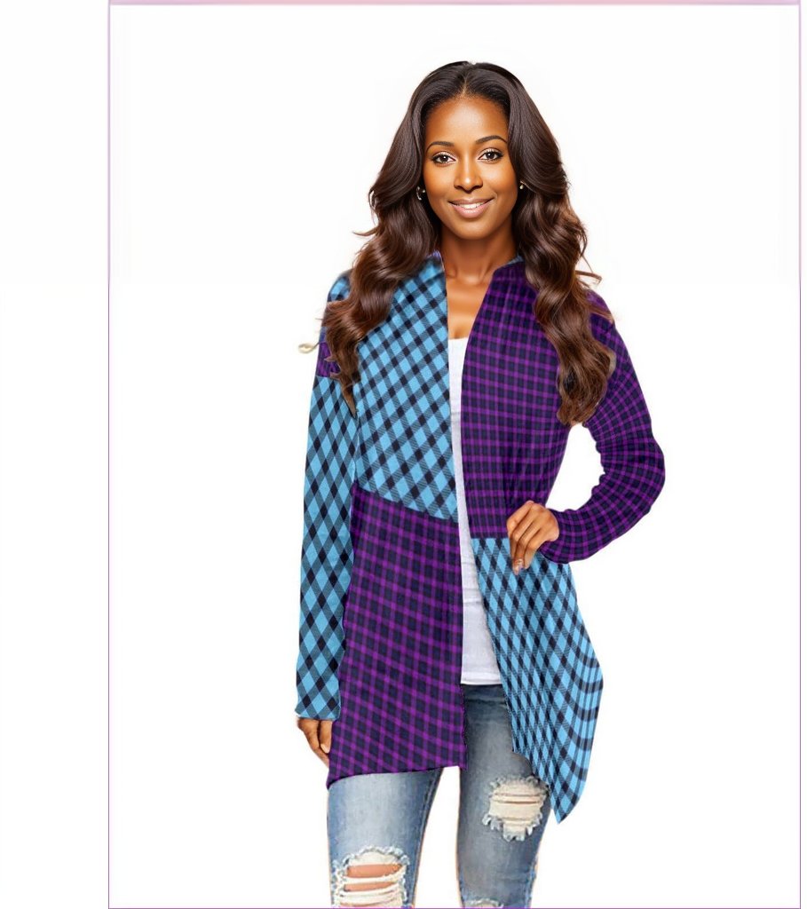 multi-colored - Tartan Women's Cardigan With Long Sleeve - womens cardigan at TFC&H Co.