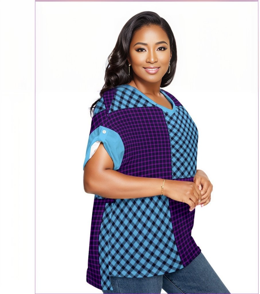- Tartan Women's Drop-shoulder Short Sleeve T-shirt With Sleeve Loops Voluptuous (+) Plus Size - womens t-shirt at TFC&H Co.
