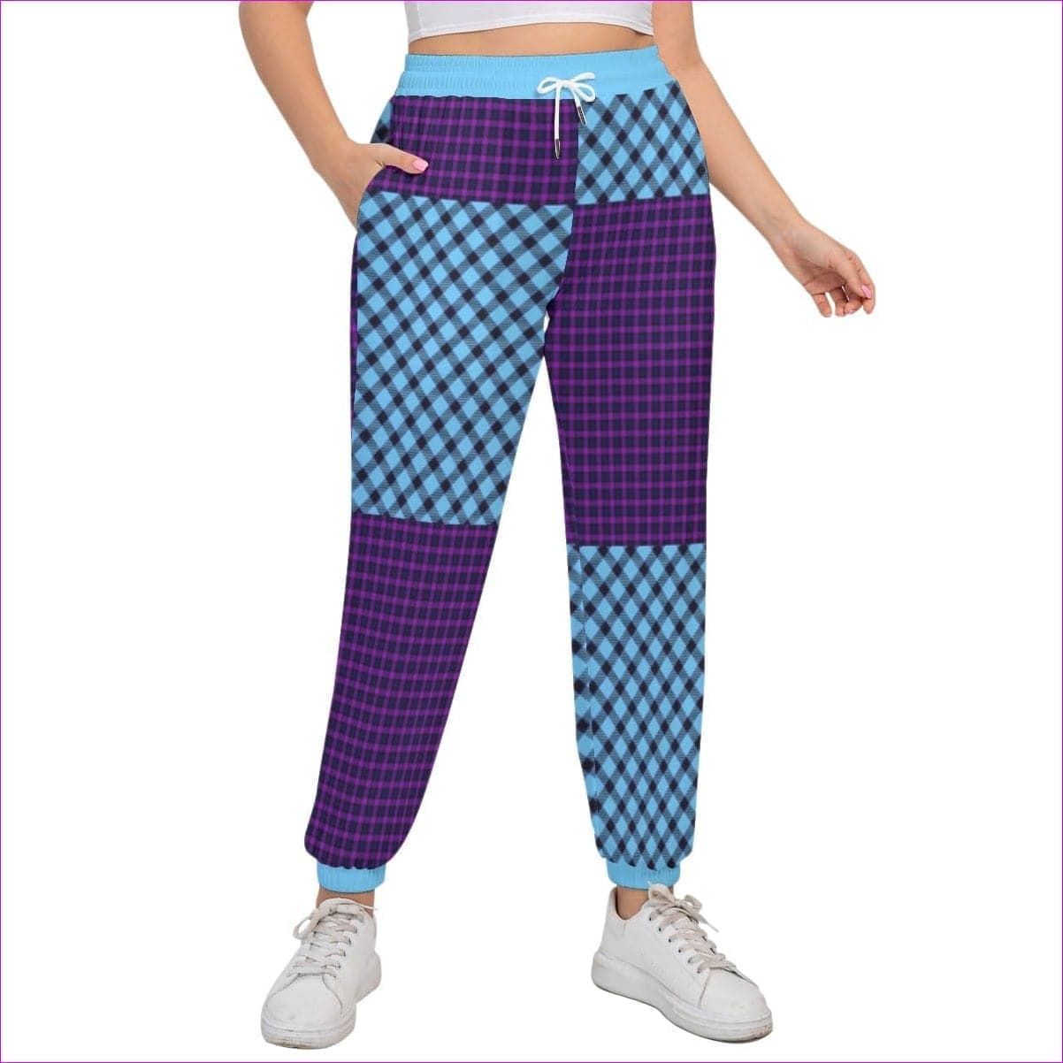 multi-colored - Tartan Women's Sports Trousers With Waist Drawstring Voluptuous (+) Plus Size - womens pants at TFC&H Co.